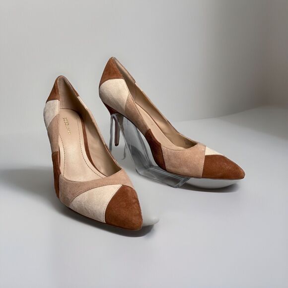 BCBGeneration Heels Brown & Beige Patchwork Suede Leather Pumps Shoes Size 8.5 M - Picture 1 of 14